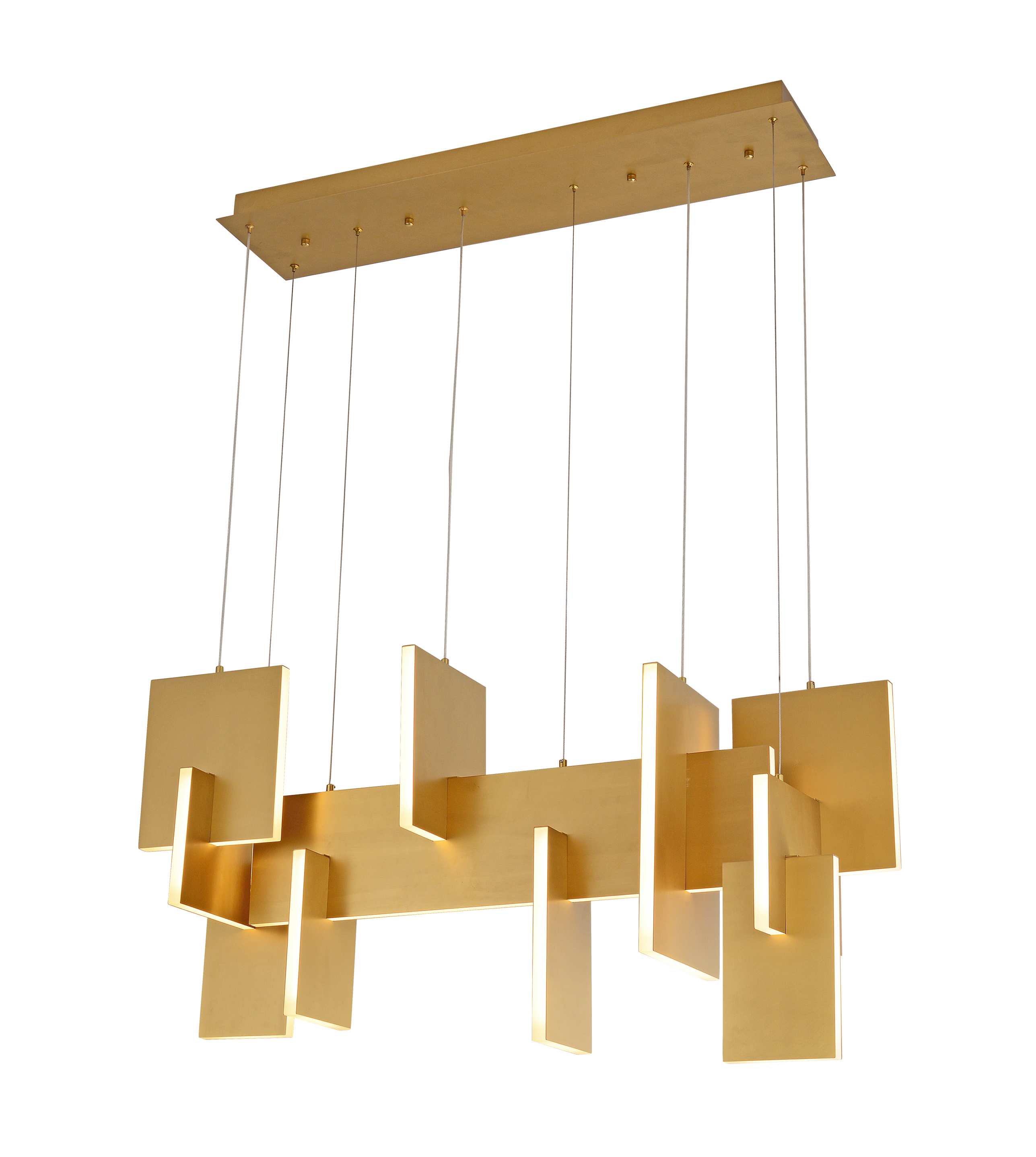 Zlatý geometrický panelový lineární lustr
