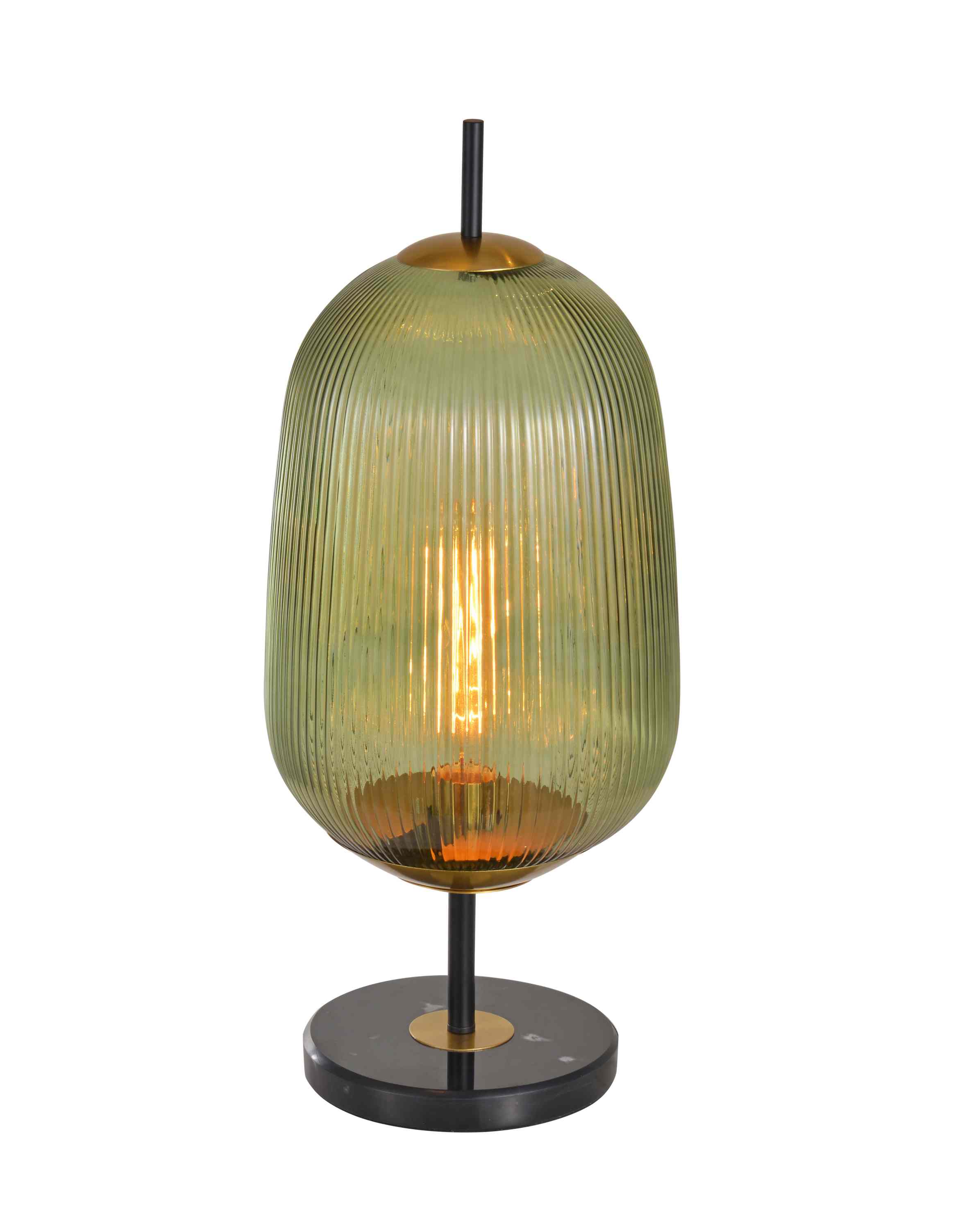Vintage vertikální žebrovaná zelená skleněná stolní lampa